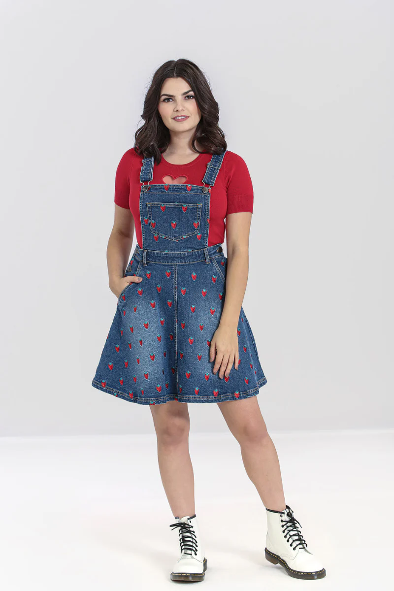 Strawberry Denim Pinafore Dress - Image 3
