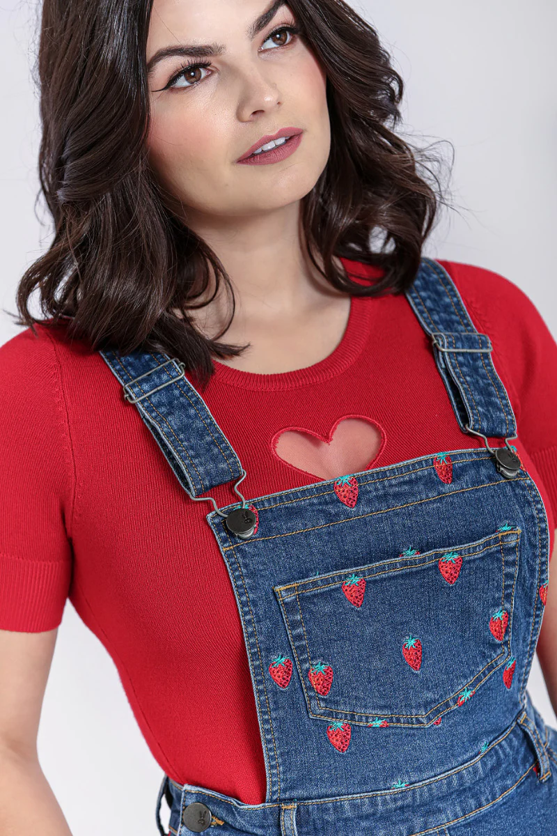 Strawberry Denim Pinafore Dress - Image 4