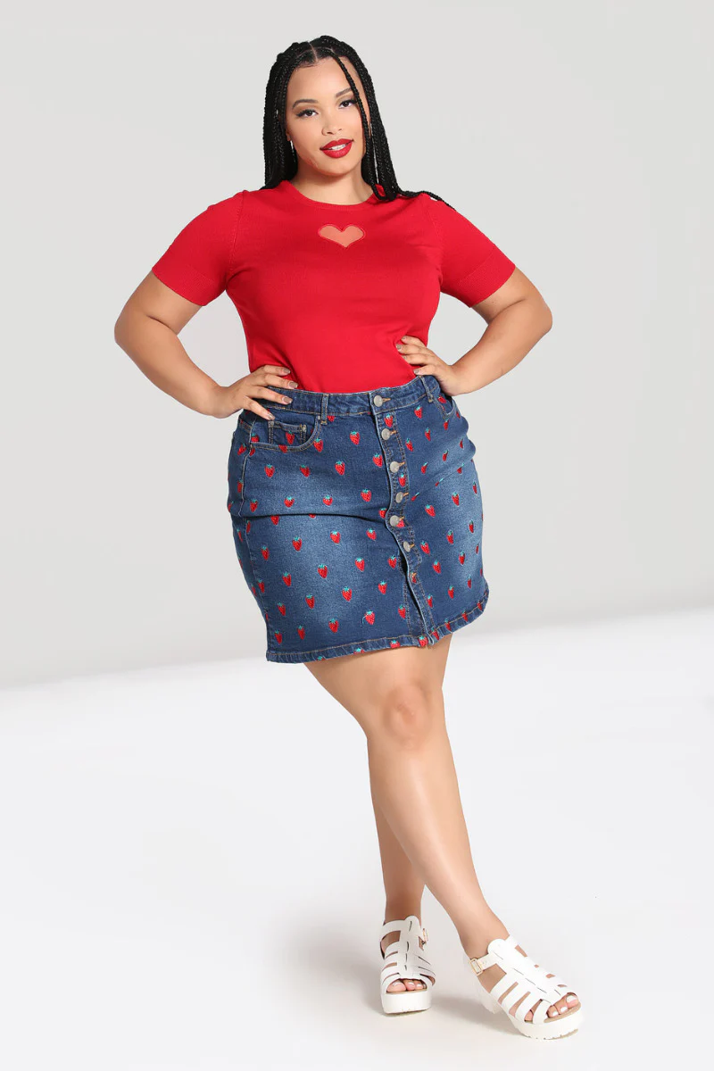 Strawberry Denim Mini Skirt - Image 4