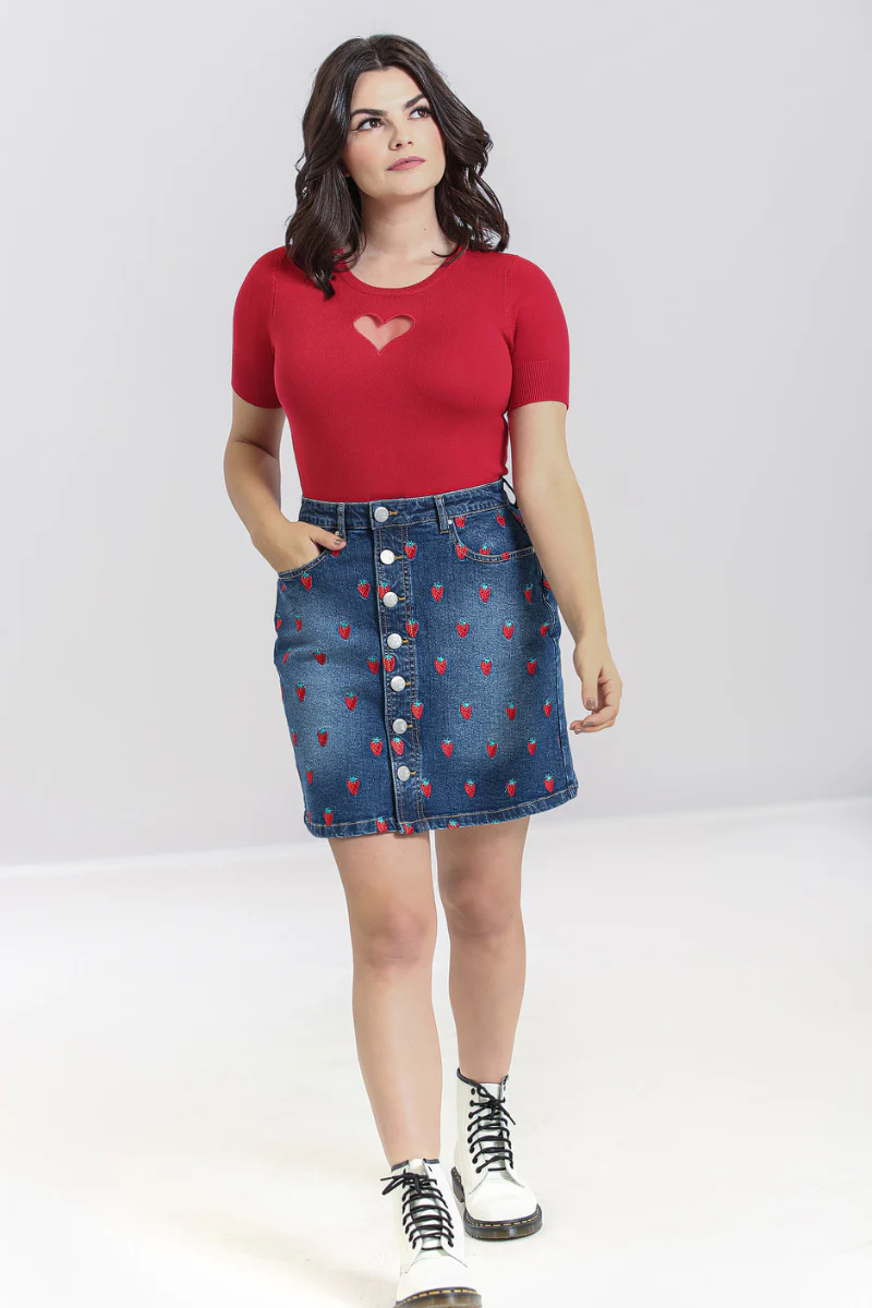 Strawberry Denim Mini Skirt - Image 7